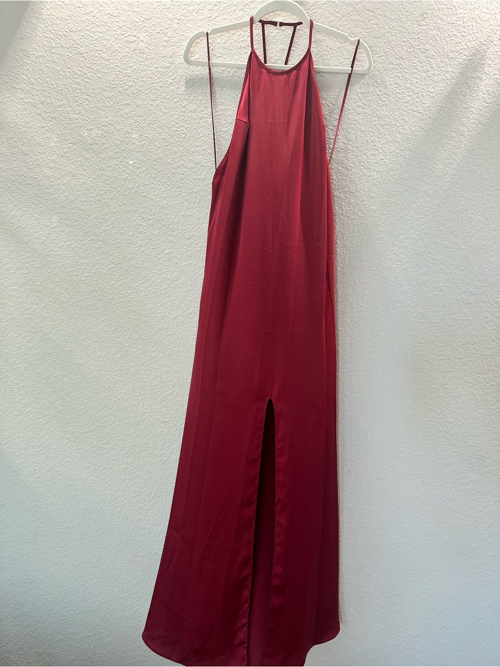 Cotton Candy LA Burgundy Red Halter Maxi Dress with Front Slit